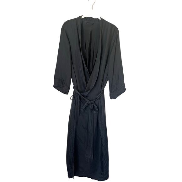 Tara Sartoria Women's sz. M Luxury Artisan Washable Silk Robe in True Black Long - Picture 4 of 9
